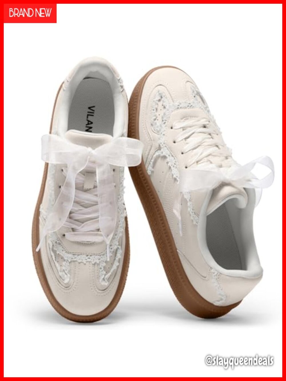 Lace Detail Suede Faux Leather Fashion Sneakers Retro Gum Sole Walking Shoes